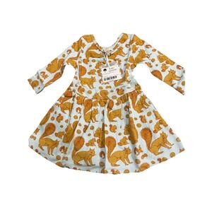 Kate Quinn Squirrel Dress Baby Girl Long Sleeve Organic Cotton 12 18 Months NEW